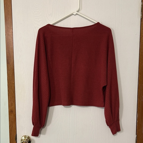 Rust Colored Ribbed Long Sleeve Cropped Top - Picture 2 of 5